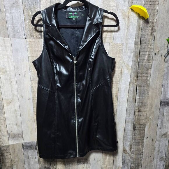 Tripp nyc Dresses & Skirts - Tripp NYC Vintage Y2K Black Vegan Faux Leather Mini Bodycon Moto Goth Punk Dress